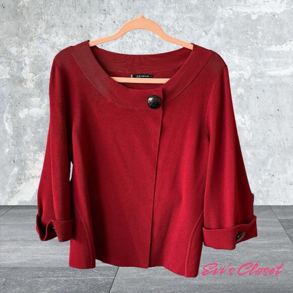 Anne Klein AK Women's Red Open Top Button 3/4 Cuffed Sleeves Decretive Buttons S - Picture 1 of 12